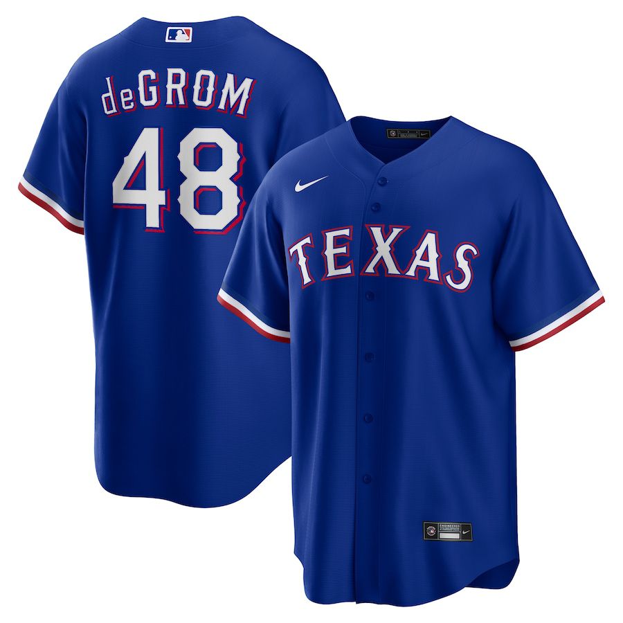 Men Texas Rangers #48 Jacob deGrom Nike Royal Away Replica Player MLB Jersey->->MLB Jersey